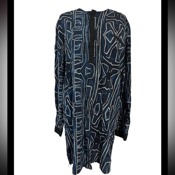 Luc Matton Dresses & Skirts - LucMatton Tunic Dress Blue Black Geometric Print Long Sleeve Tunic XL